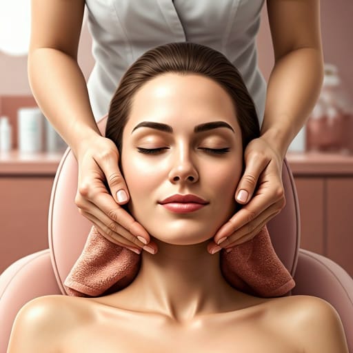 Femme détendue recevant un soin du visage dans un institut lumineux et apaisant